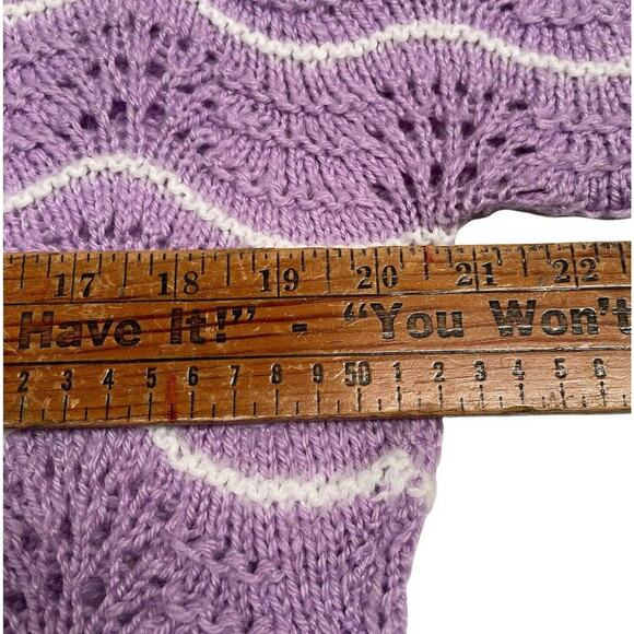 Womens M L Hand Knit Handmade Purple Short Sleeve Sweater Grannycore Cottage - Picture 10 of 12